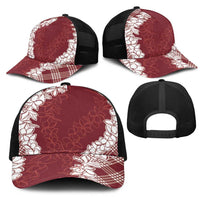Hawaii Aloha Plumeria Lei Scarlet Palaka Mesh Trucker Cap - Polynesian Pride