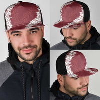 Hawaii Aloha Plumeria Lei Scarlet Palaka Mesh Trucker Cap - Polynesian Pride