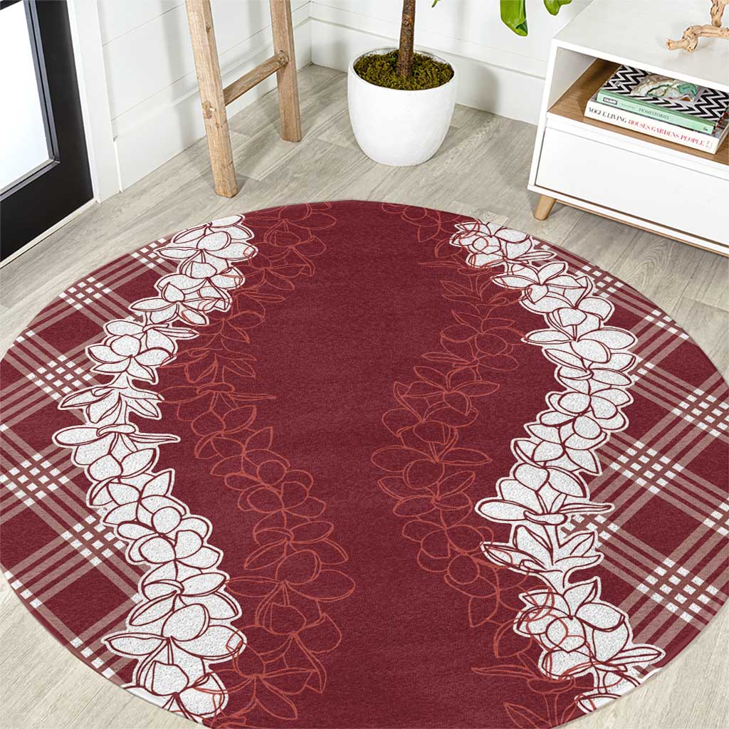 Hawaii Aloha Plumeria Lei Scarlet Palaka Round Carpet - Polynesian Pride