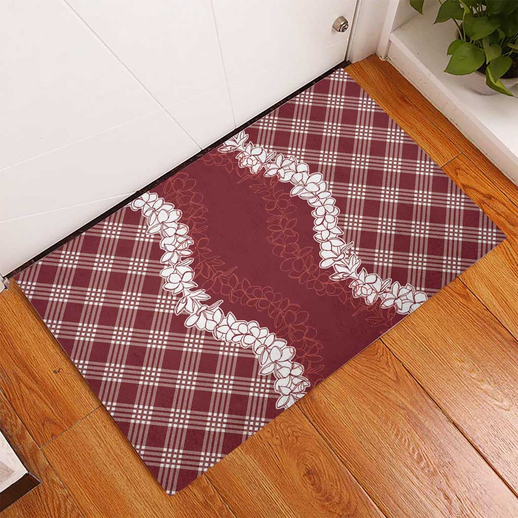 Hawaii Aloha Plumeria Lei Scarlet Palaka Rubber Doormat - Polynesian Pride