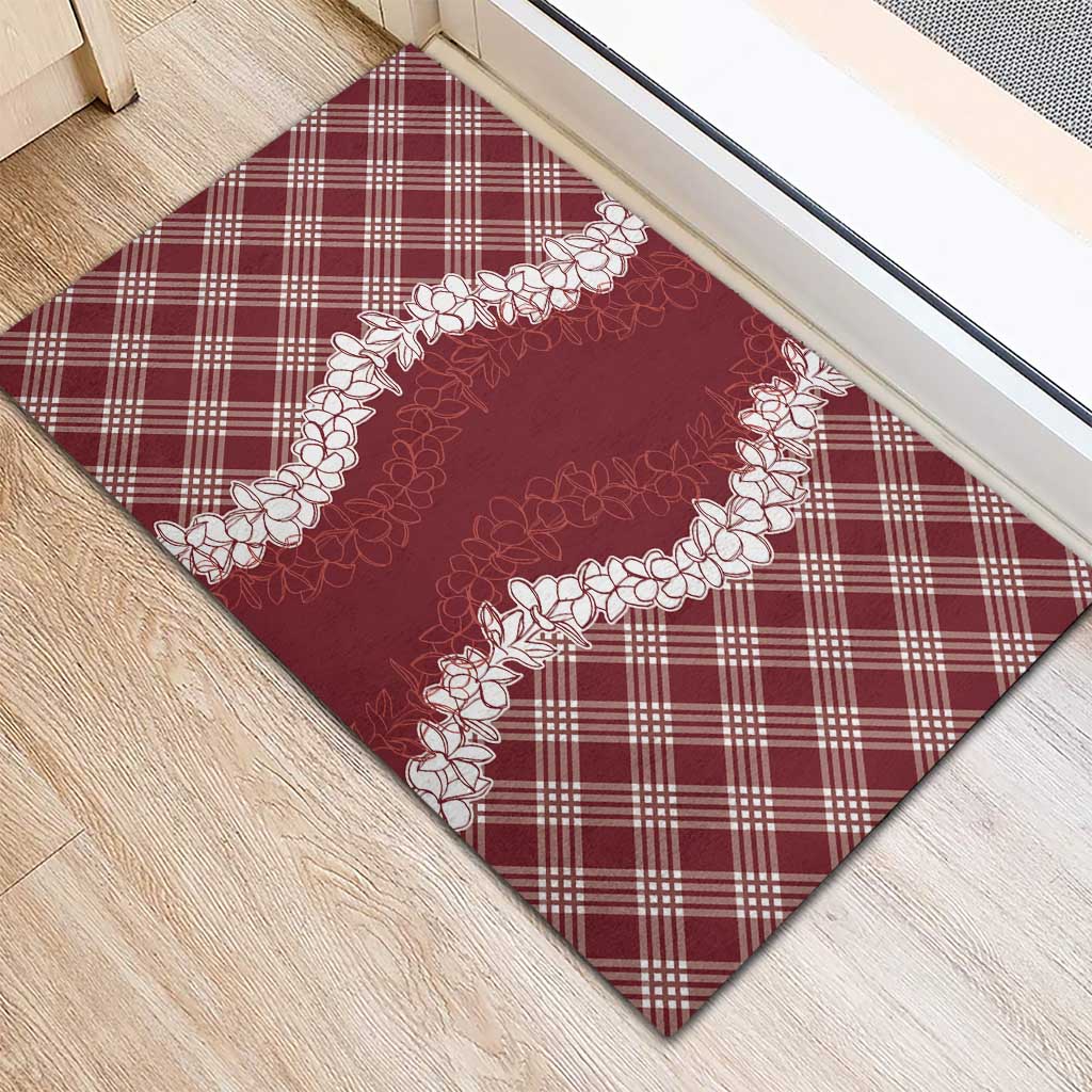 Hawaii Aloha Plumeria Lei Scarlet Palaka Rubber Doormat - Polynesian Pride