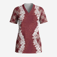 Hawaii Aloha Plumeria Lei Scarlet Palaka Scrub Top LT7 Adult Scarlet - Polynesian Pride