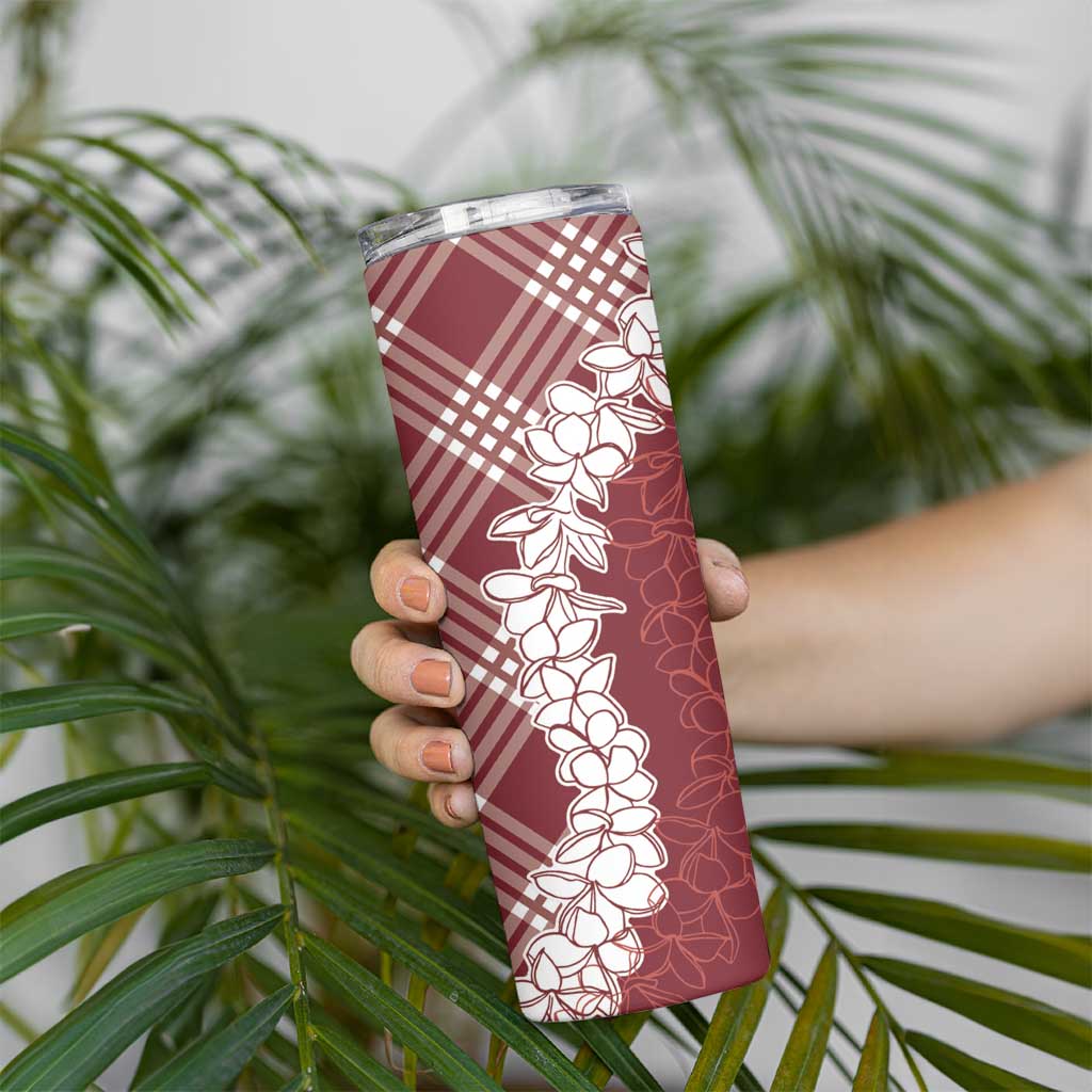Hawaii Aloha Plumeria Lei Scarlet Palaka Skinny Tumbler LT7 - Polynesian Pride