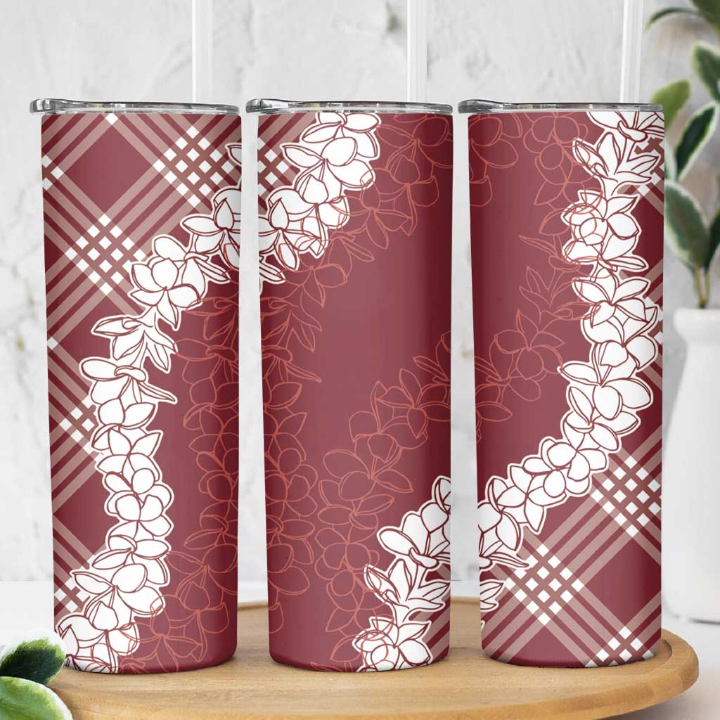 Hawaii Aloha Plumeria Lei Scarlet Palaka Skinny Tumbler LT7 - Polynesian Pride