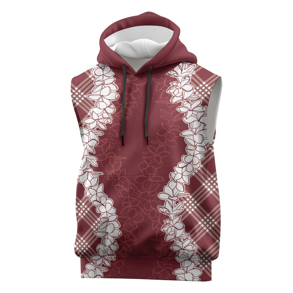 Hawaii Aloha Plumeria Lei Scarlet Palaka Sleeveless Hoodie - Polynesian Pride