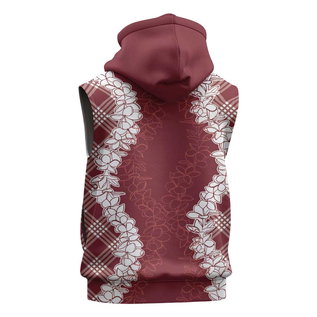 Hawaii Aloha Plumeria Lei Scarlet Palaka Sleeveless Hoodie - Polynesian Pride