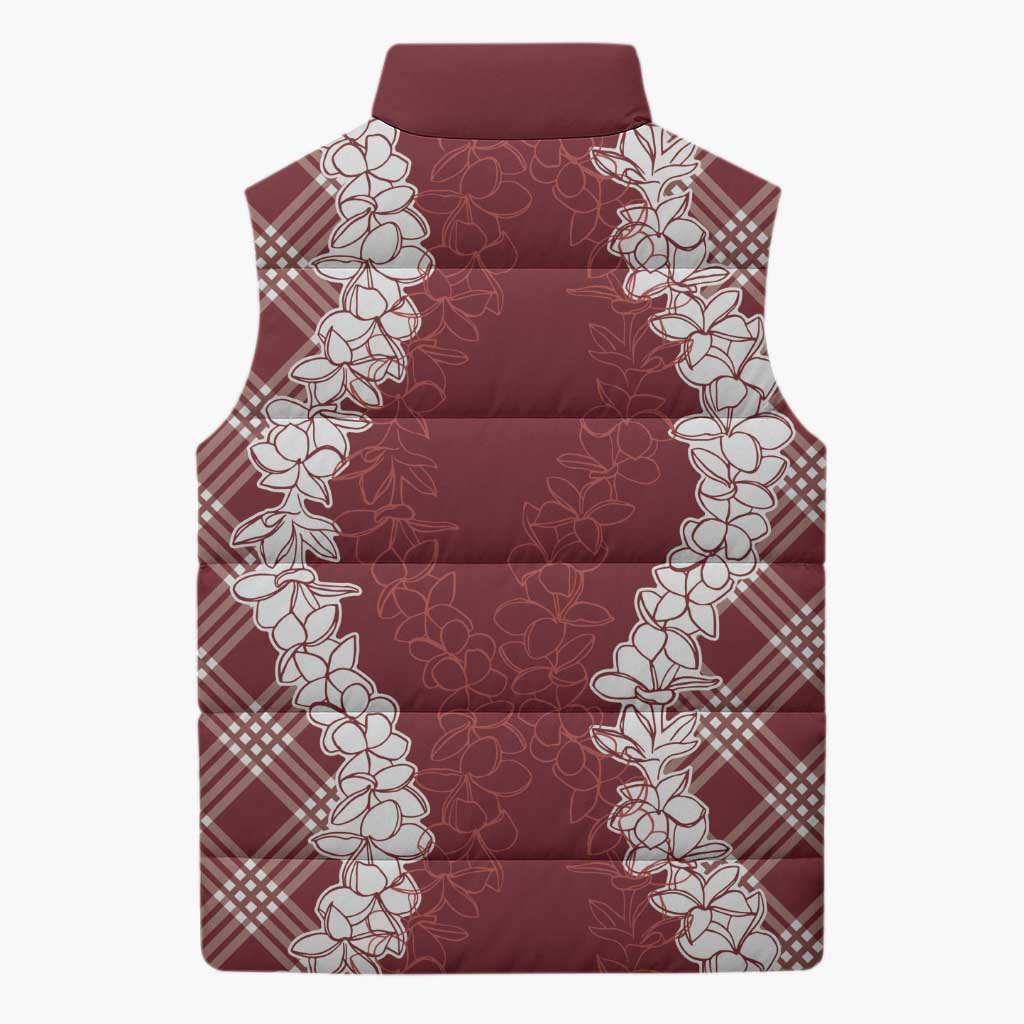 Hawaii Aloha Plumeria Lei Scarlet Palaka Sleeveless Puffer Jacket - Polynesian Pride