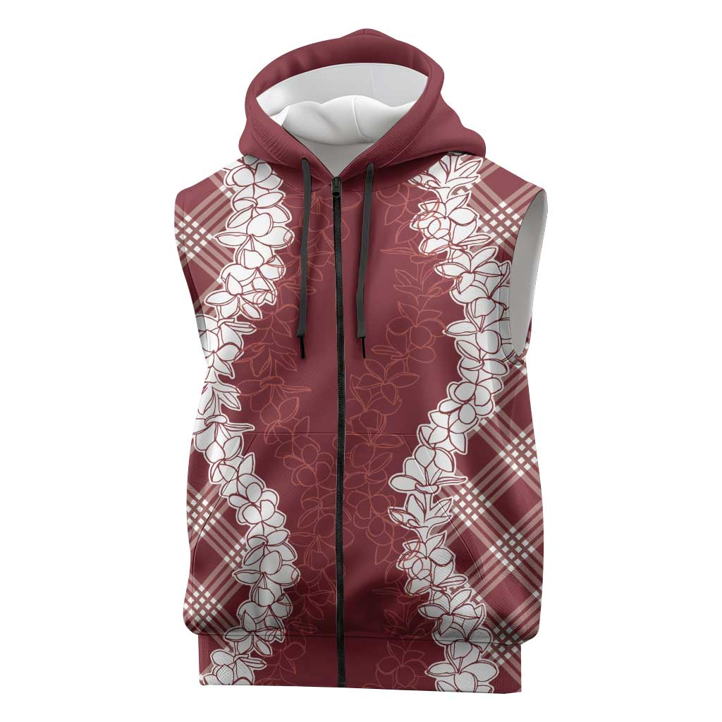 Hawaii Aloha Plumeria Lei Scarlet Palaka Sleeveless Zip Hoodie - Polynesian Pride