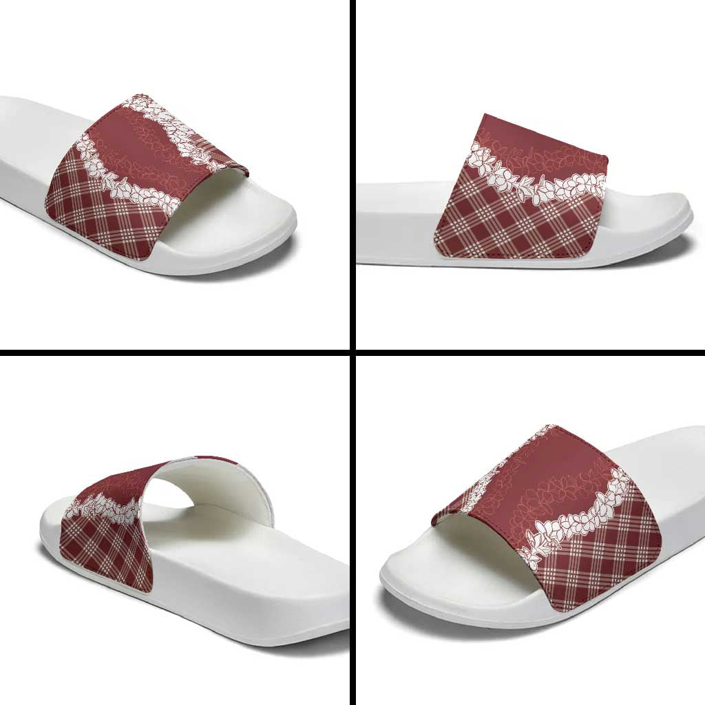 Hawaii Aloha Plumeria Lei Scarlet Palaka Slide Sandals - Polynesian Pride
