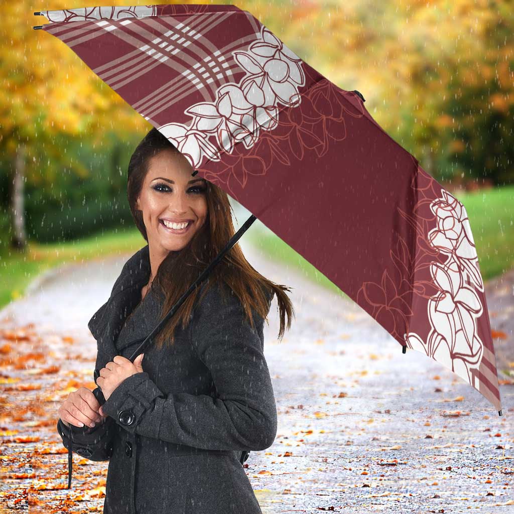 Hawaii Aloha Plumeria Lei Scarlet Palaka Umbrella - Polynesian Pride