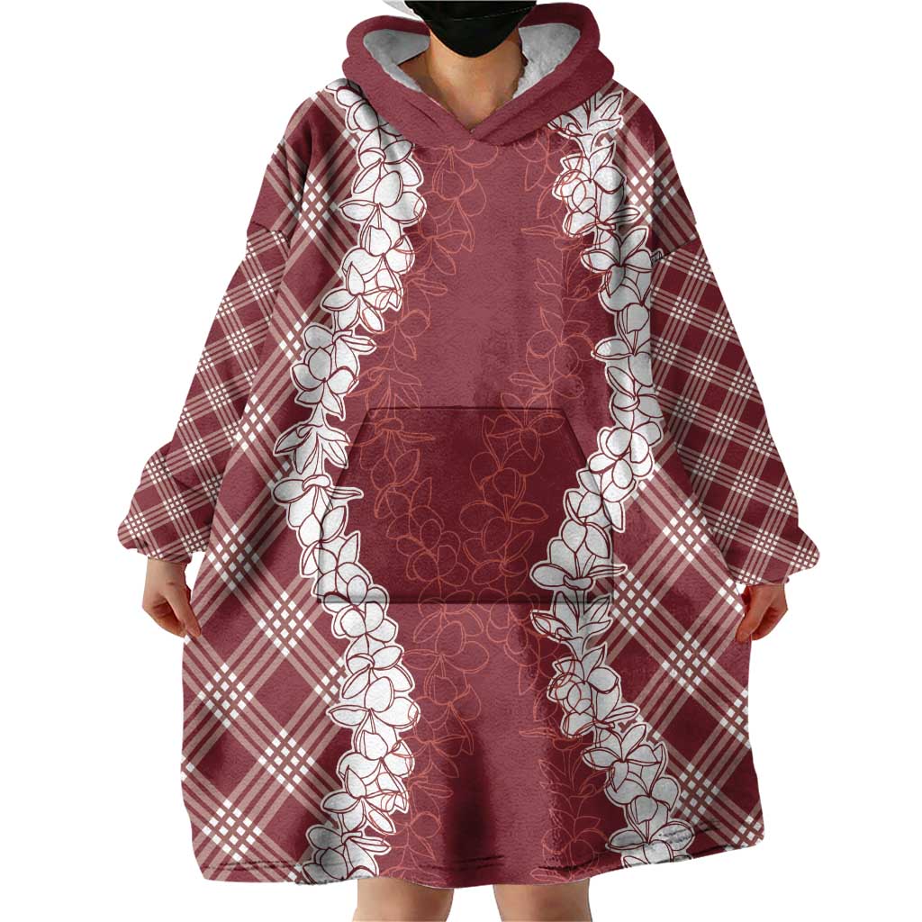 Hawaii Aloha Plumeria Lei Scarlet Palaka Wearable Blanket Hoodie - Polynesian Pride