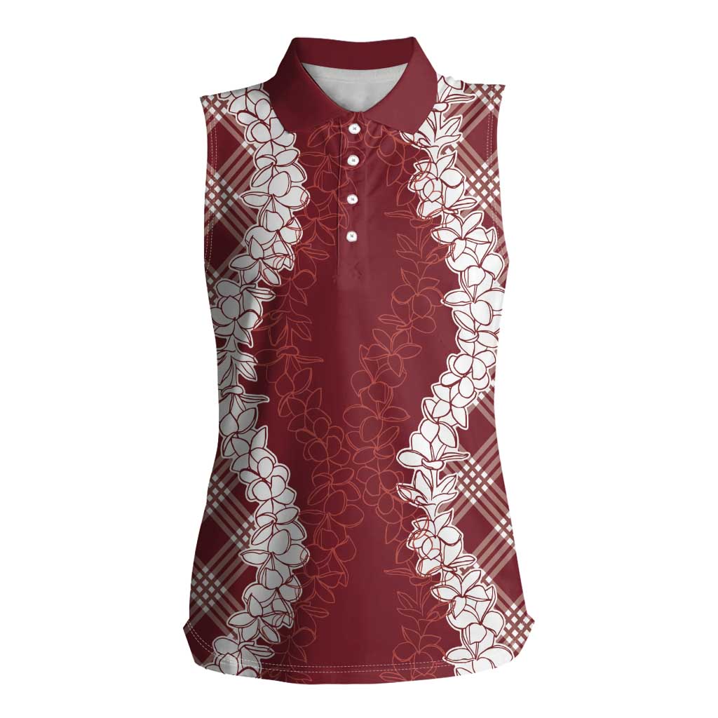 Hawaii Aloha Plumeria Lei Scarlet Palaka Women Sleeveless Polo Shirt LT7 Female Scarlet - Polynesian Pride