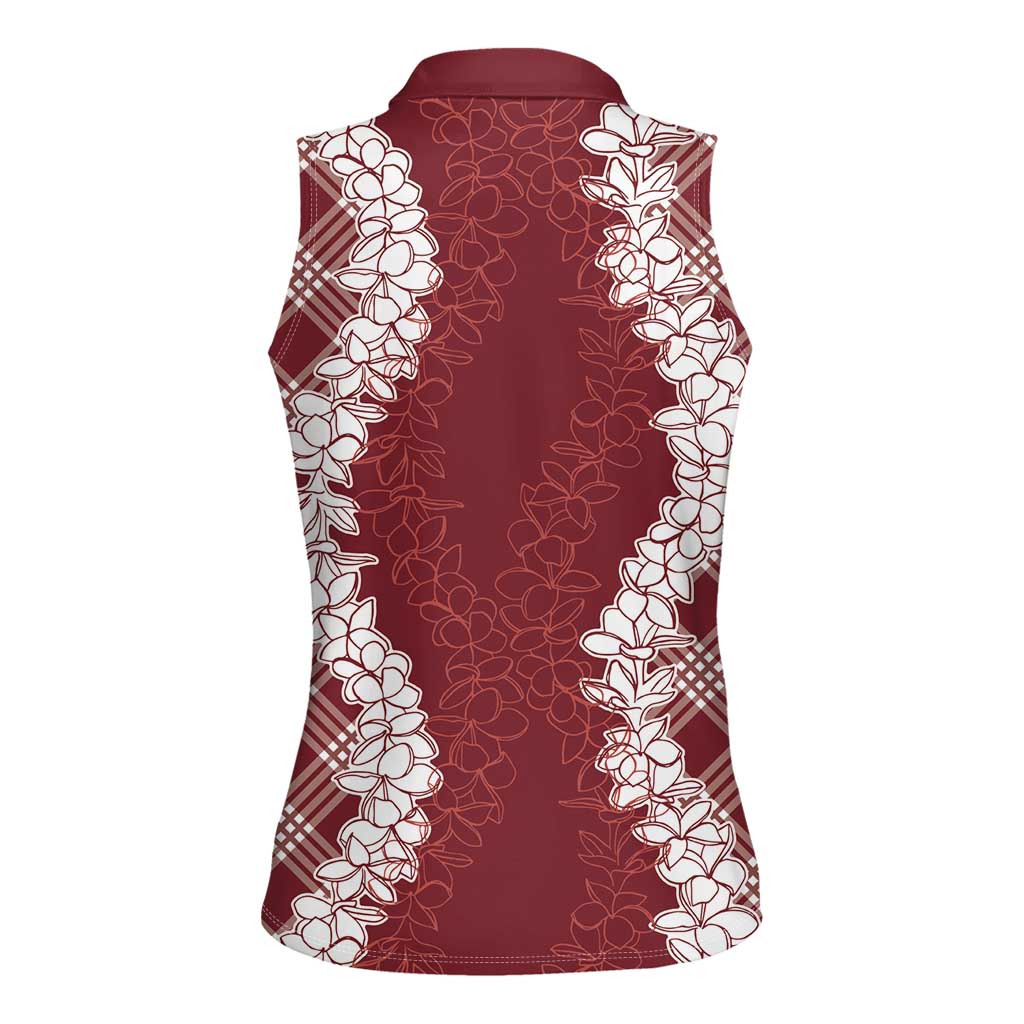 Hawaii Aloha Plumeria Lei Scarlet Palaka Women Sleeveless Polo Shirt LT7 - Polynesian Pride