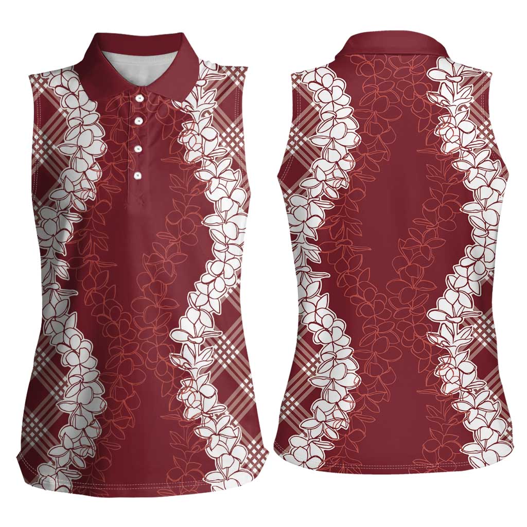 Hawaii Aloha Plumeria Lei Scarlet Palaka Women Sleeveless Polo Shirt LT7 - Polynesian Pride