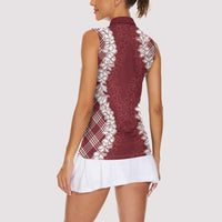 Hawaii Aloha Plumeria Lei Scarlet Palaka Women Sleeveless Polo Shirt LT7 - Polynesian Pride