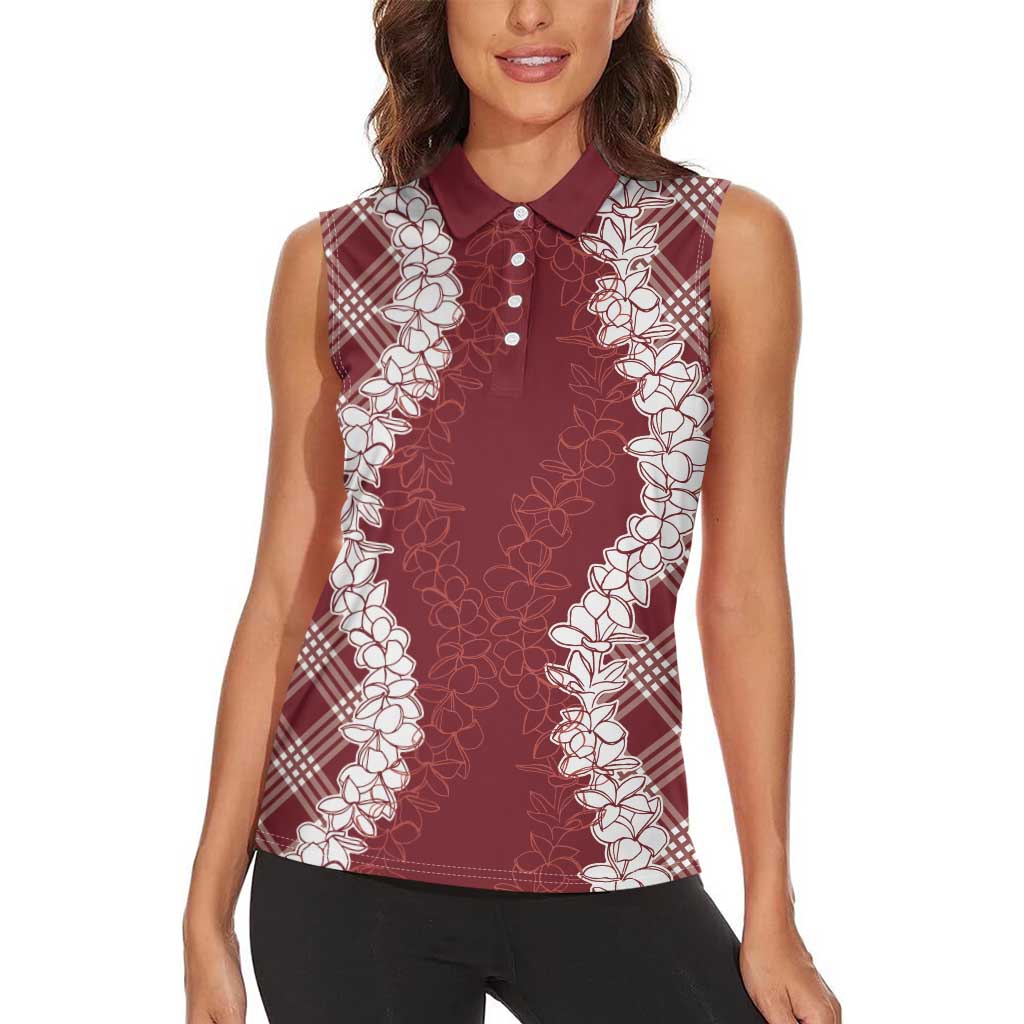 Hawaii Aloha Plumeria Lei Scarlet Palaka Women Sleeveless Polo Shirt LT7 - Polynesian Pride