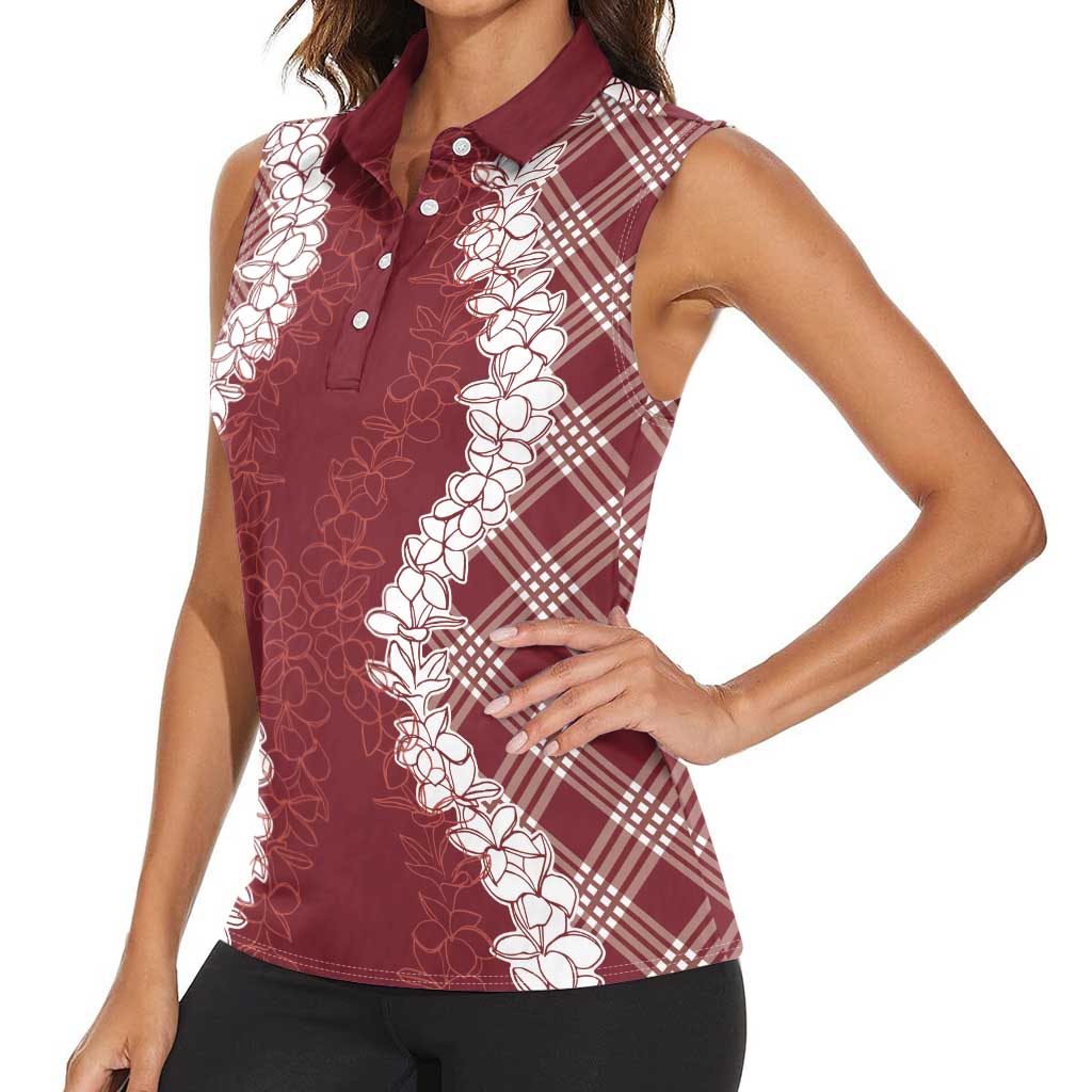 Hawaii Aloha Plumeria Lei Scarlet Palaka Women Sleeveless Polo Shirt LT7 - Polynesian Pride