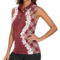Hawaii Aloha Plumeria Lei Scarlet Palaka Women Sleeveless Polo Shirt LT7 - Polynesian Pride