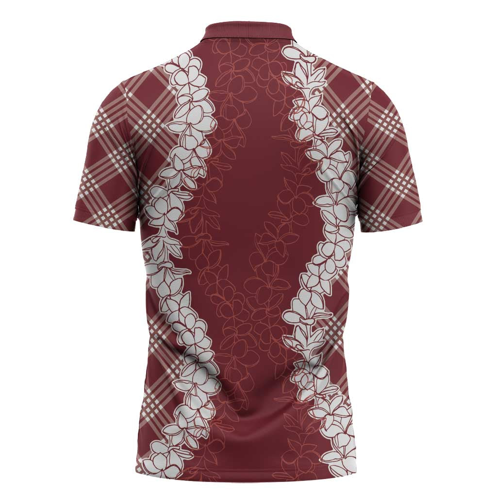Hawaii Aloha Plumeria Lei Scarlet Palaka Zipper Polo Shirt - Polynesian Pride