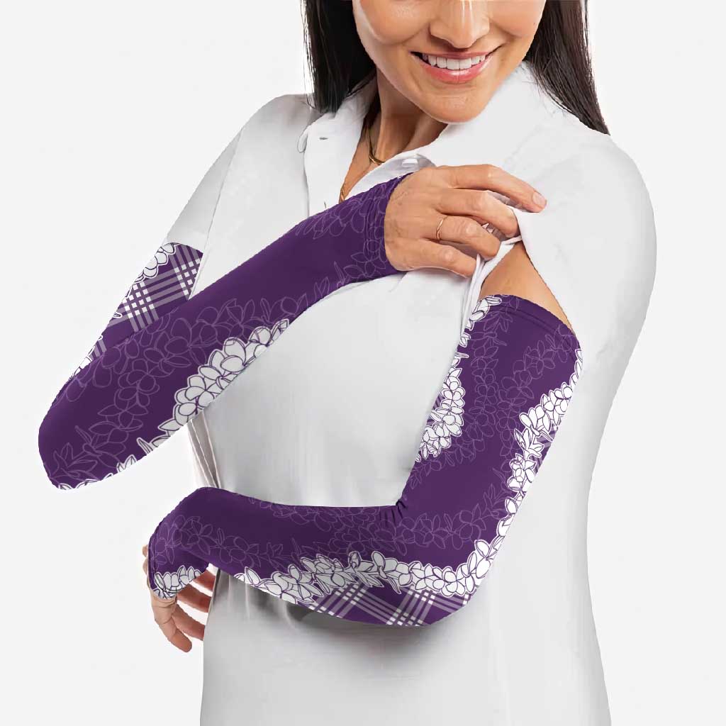 Hawaii Aloha Plumeria Lei Violet Palaka Arm Sleeves - Polynesian Pride