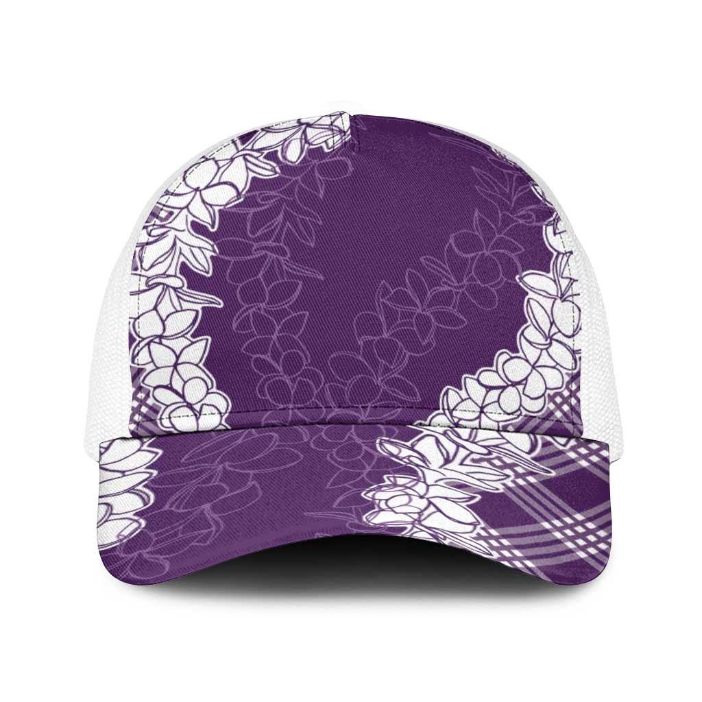 Hawaii Aloha Plumeria Lei Violet Palaka Baseball Net Cap - Polynesian Pride