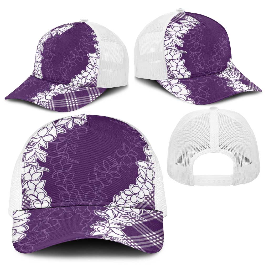 Hawaii Aloha Plumeria Lei Violet Palaka Baseball Net Cap - Polynesian Pride