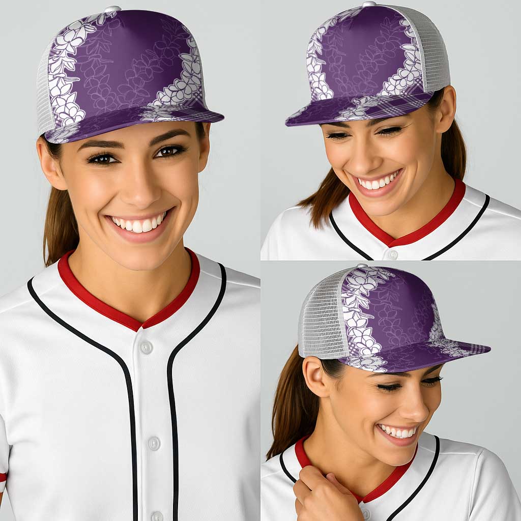 Hawaii Aloha Plumeria Lei Violet Palaka Baseball Net Cap - Polynesian Pride