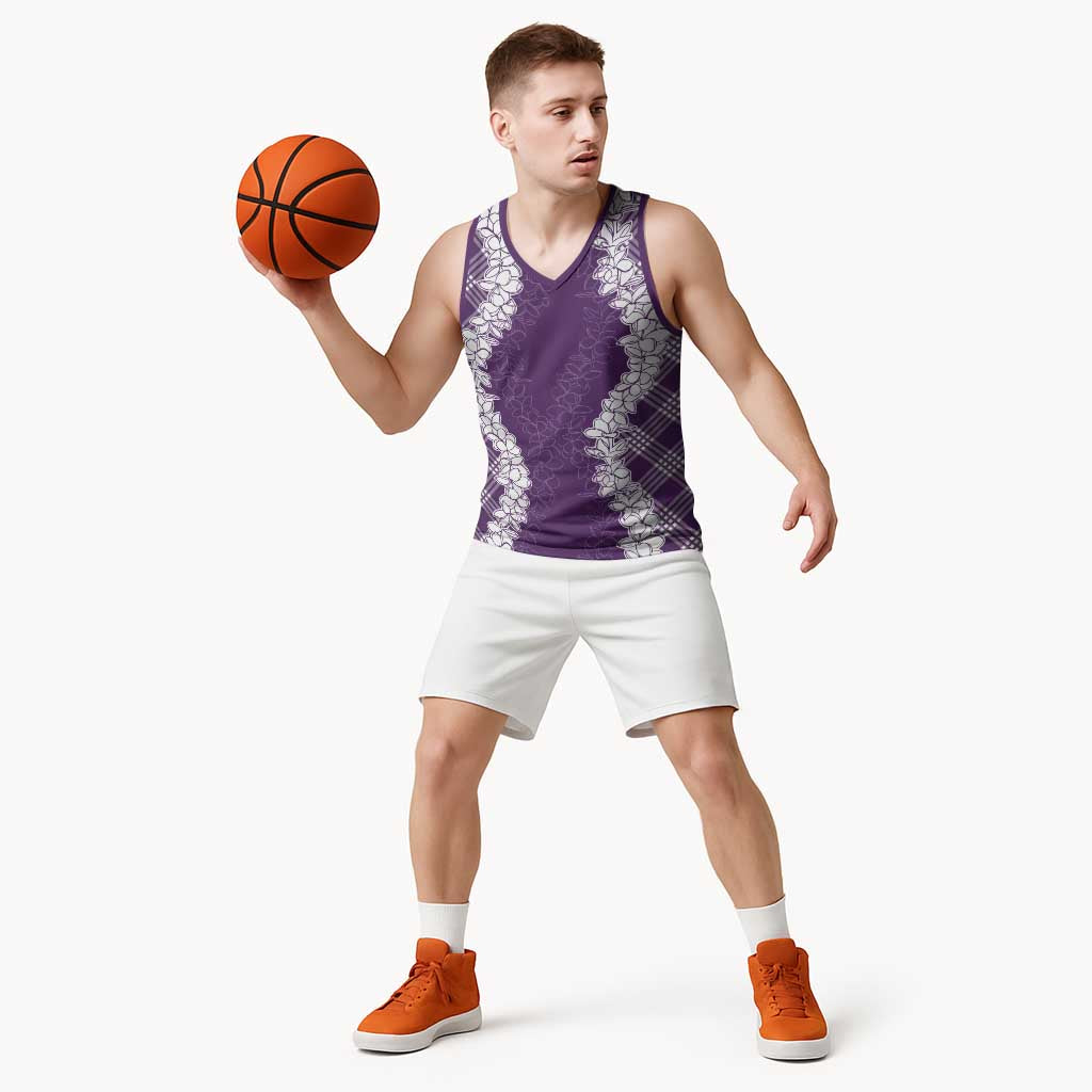 Hawaii Aloha Plumeria Lei Violet Palaka Basketball Jersey - Polynesian Pride