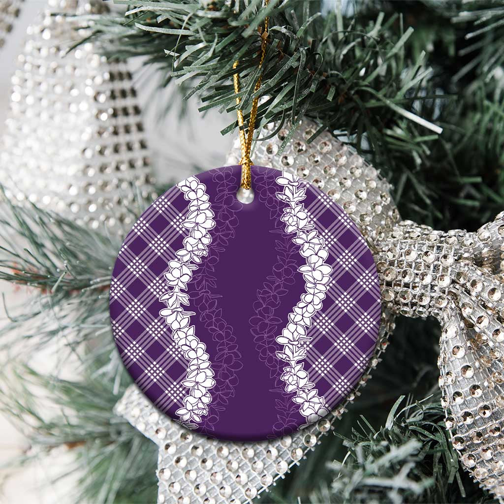 Hawaii Aloha Plumeria Lei Violet Palaka Ceramic Ornament - Polynesian Pride