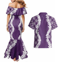 Hawaii Aloha Plumeria Lei Violet Palaka Couples Matching Mermaid Dress and Hawaiian Shirt LT7 - Polynesian Pride
