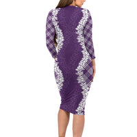 Hawaii Aloha Plumeria Lei Violet Palaka Family Matching Long Sleeve Bodycon Dress and Hawaiian Shirt LT7 - Polynesian Pride