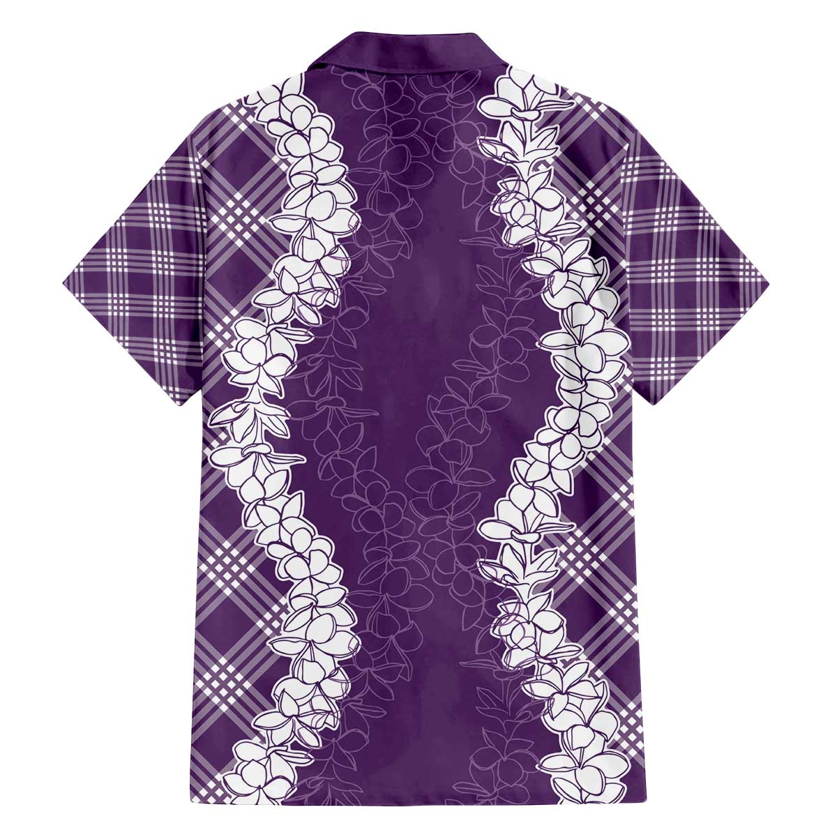 Hawaii Aloha Plumeria Lei Violet Palaka Family Matching Off The Shoulder Long Sleeve Dress and Hawaiian Shirt LT7 - Polynesian Pride
