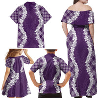 Hawaii Aloha Plumeria Lei Violet Palaka Family Matching Off Shoulder Maxi Dress and Hawaiian Shirt LT7 - Polynesian Pride