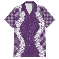 Hawaii Aloha Plumeria Lei Violet Palaka Family Matching Off Shoulder Maxi Dress and Hawaiian Shirt LT7 Dad's Shirt - Short Sleeve Violet - Polynesian Pride