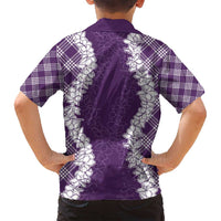 Hawaii Aloha Plumeria Lei Violet Palaka Family Matching Off Shoulder Short Dress and Hawaiian Shirt LT7 - Polynesian Pride