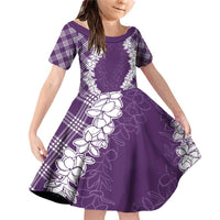 Hawaii Aloha Plumeria Lei Violet Palaka Family Matching Off Shoulder Short Dress and Hawaiian Shirt LT7 Daughter's Dress Violet - Polynesian Pride