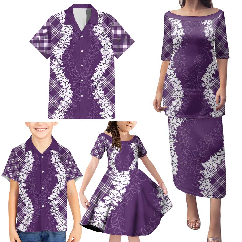 Hawaii Aloha Plumeria Lei Violet Palaka Family Matching Puletasi and Hawaiian Shirt LT7 - Polynesian Pride