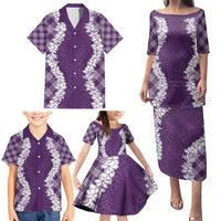 Hawaii Aloha Plumeria Lei Violet Palaka Family Matching Puletasi and Hawaiian Shirt LT7 - Polynesian Pride