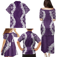 Hawaii Aloha Plumeria Lei Violet Palaka Family Matching Puletasi and Hawaiian Shirt LT7 - Polynesian Pride