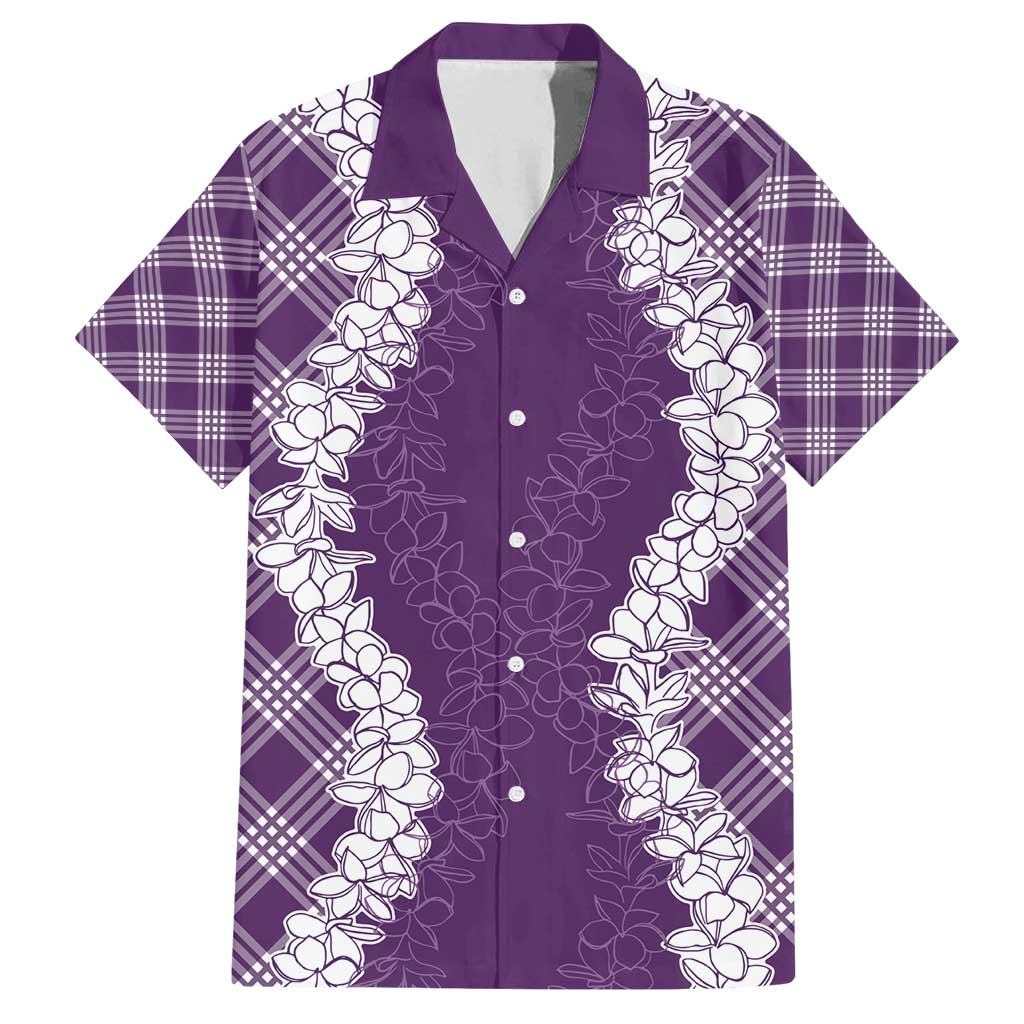 Hawaii Aloha Plumeria Lei Violet Palaka Family Matching Puletasi and Hawaiian Shirt LT7 Dad's Shirt - Short Sleeve Violet - Polynesian Pride