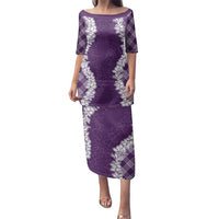 Hawaii Aloha Plumeria Lei Violet Palaka Family Matching Puletasi and Hawaiian Shirt LT7 Mom's Dress Violet - Polynesian Pride