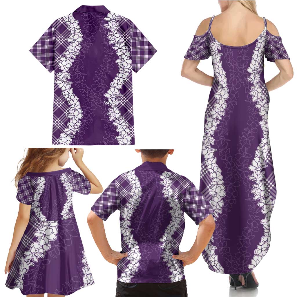 Hawaii Aloha Plumeria Lei Violet Palaka Family Matching Summer Maxi Dress and Hawaiian Shirt LT7 - Polynesian Pride
