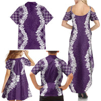 Hawaii Aloha Plumeria Lei Violet Palaka Family Matching Summer Maxi Dress and Hawaiian Shirt LT7 - Polynesian Pride