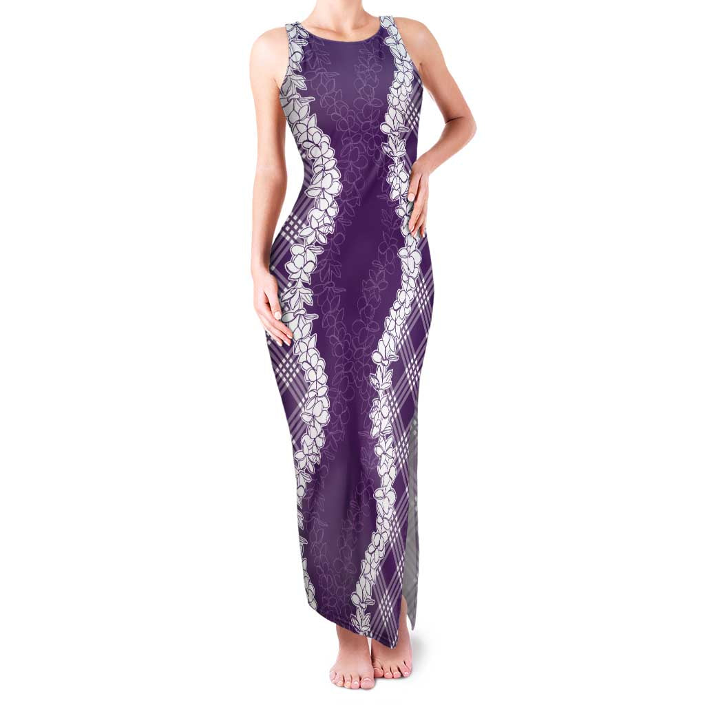 Hawaii Aloha Plumeria Lei Violet Palaka Family Matching Tank Maxi Dress and Hawaiian Shirt LT7 Mom's Dress Violet - Polynesian Pride