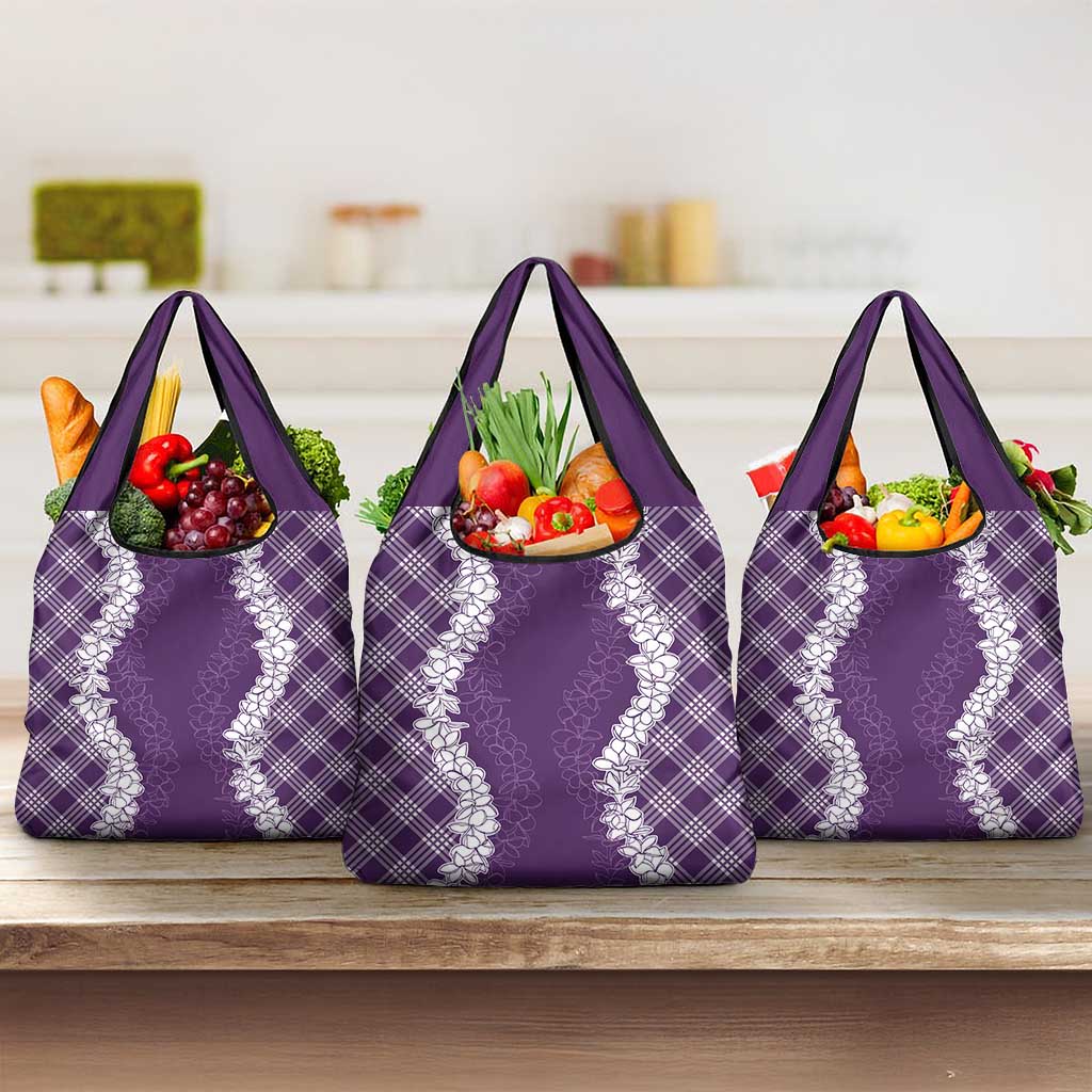 Hawaii Aloha Plumeria Lei Violet Palaka Grocery Bag - Polynesian Pride