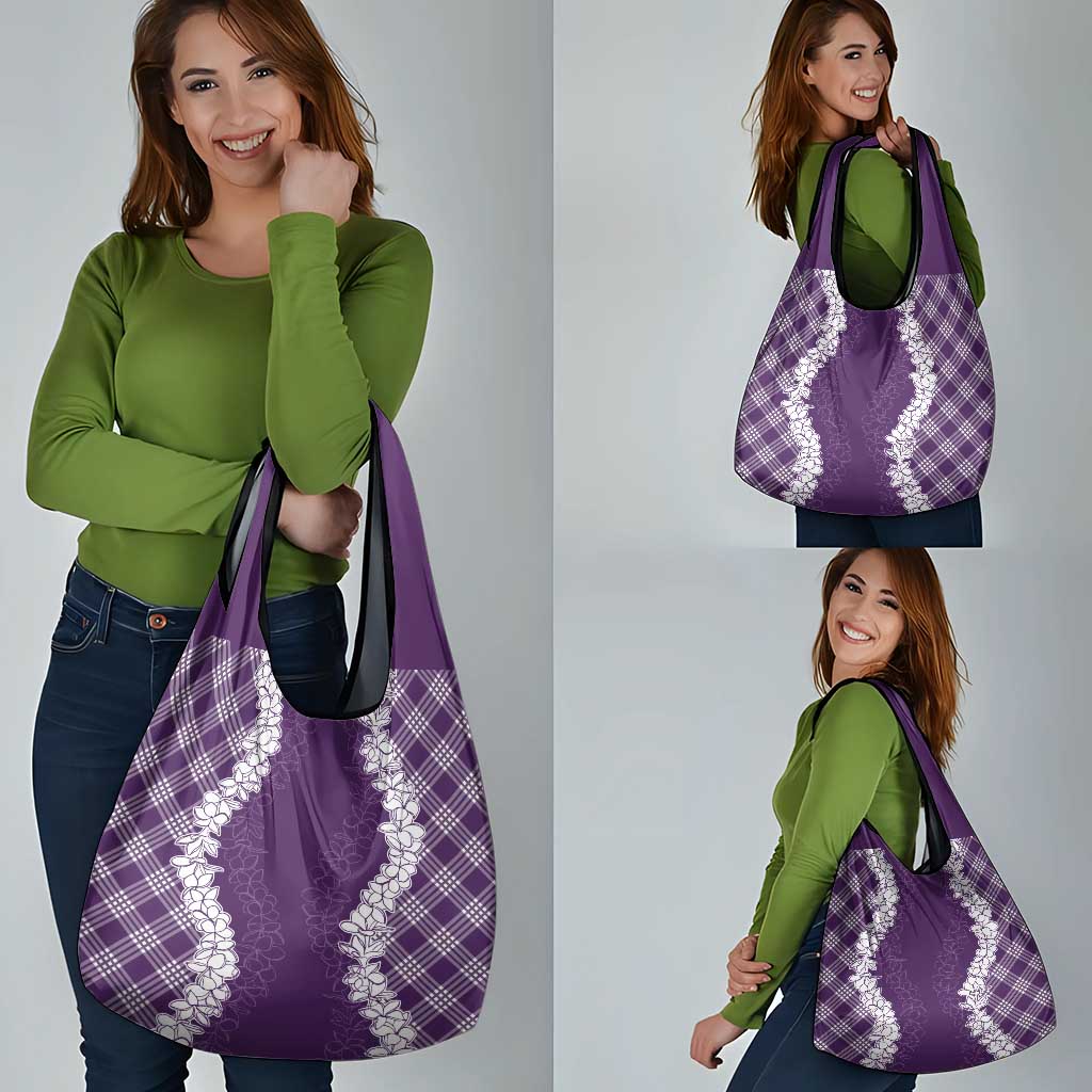Hawaii Aloha Plumeria Lei Violet Palaka Grocery Bag - Polynesian Pride