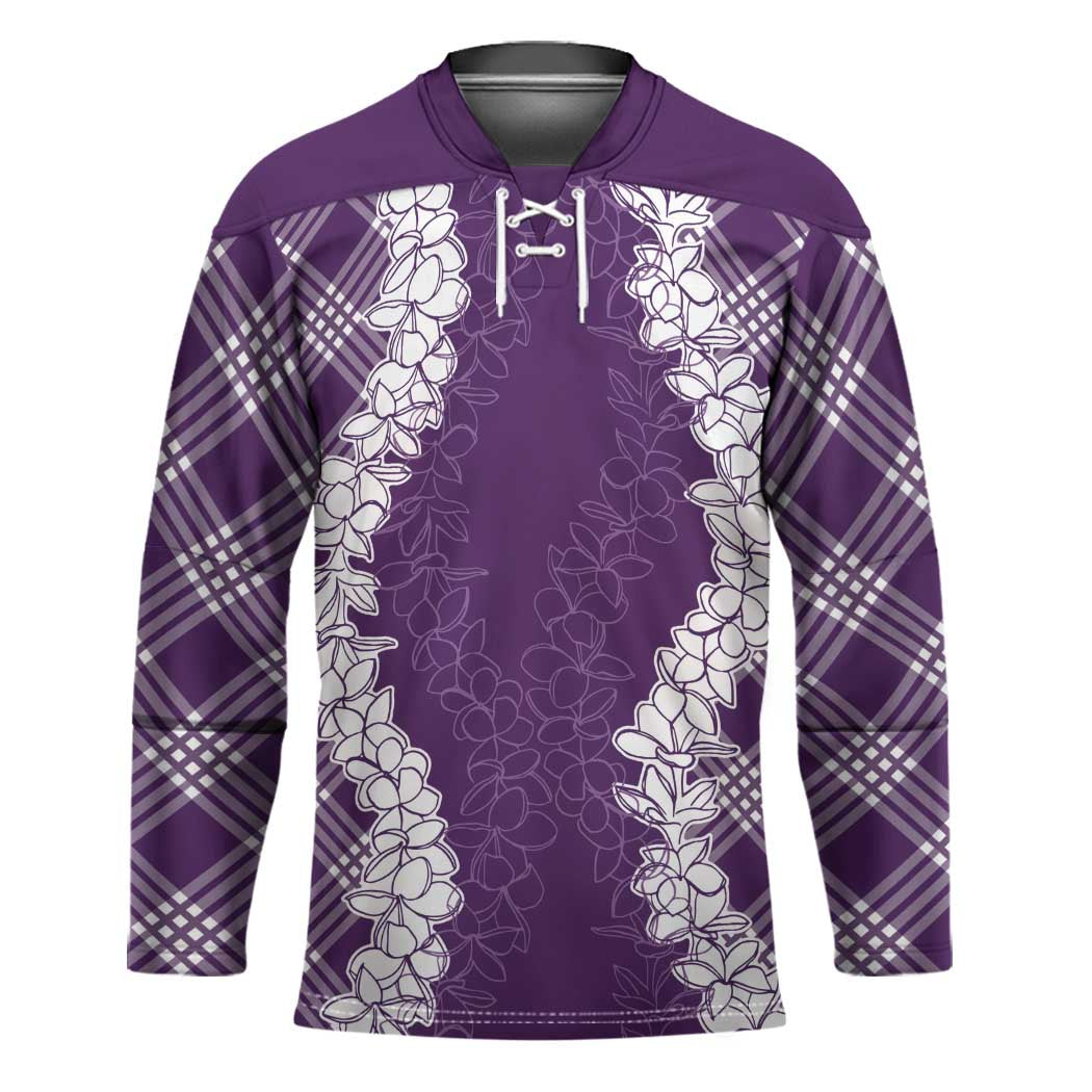 Hawaii Aloha Plumeria Lei Violet Palaka Hockey Jersey - Polynesian Pride