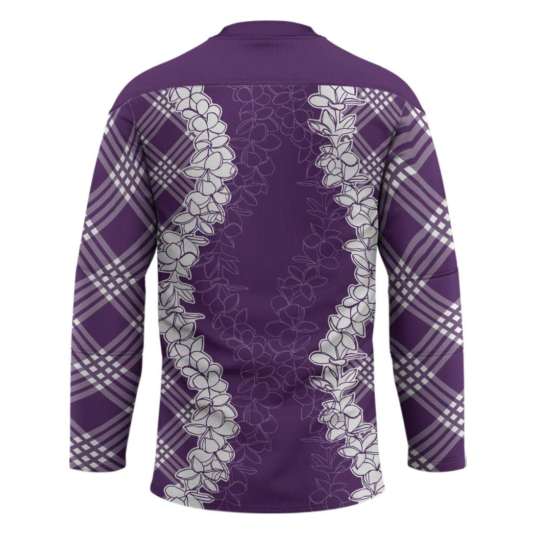 Hawaii Aloha Plumeria Lei Violet Palaka Hockey Jersey - Polynesian Pride