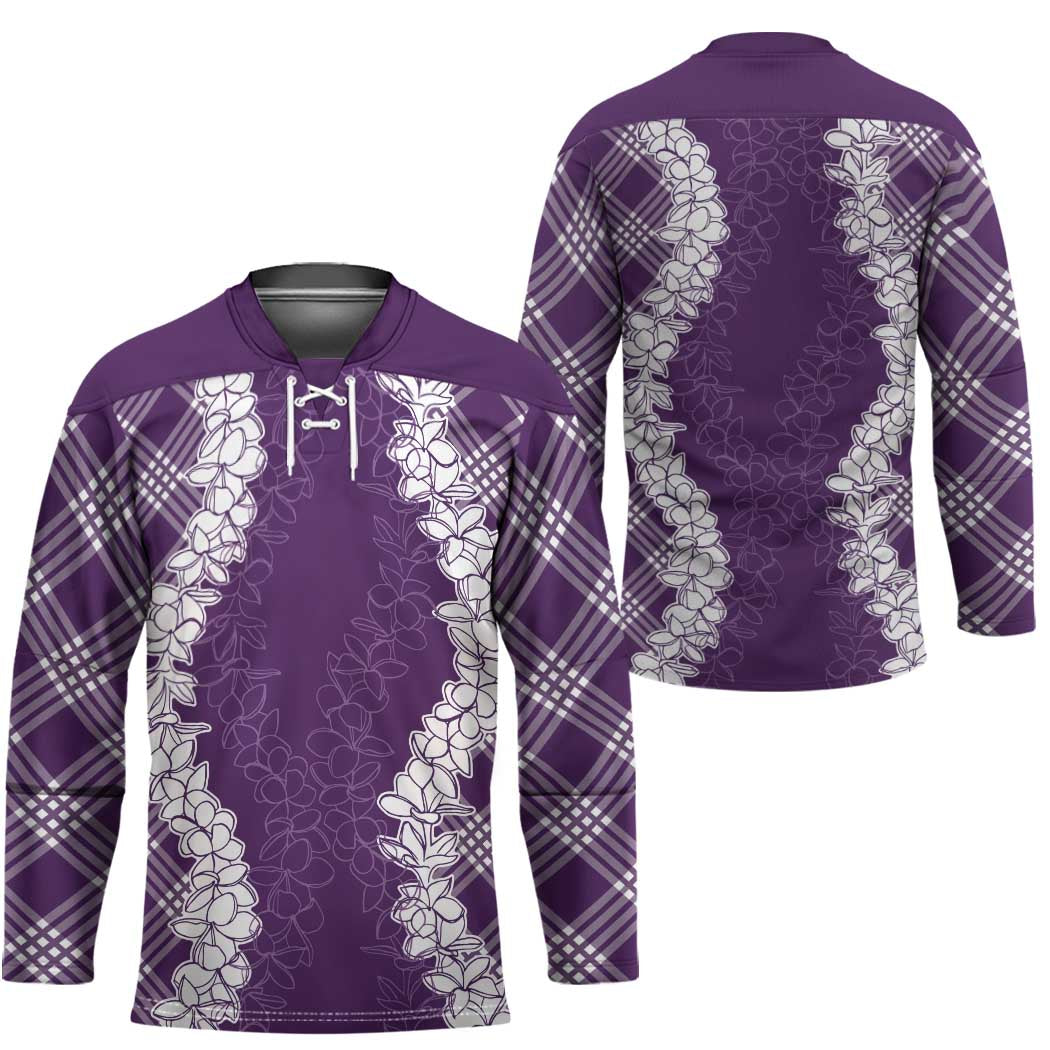 Hawaii Aloha Plumeria Lei Violet Palaka Hockey Jersey - Polynesian Pride