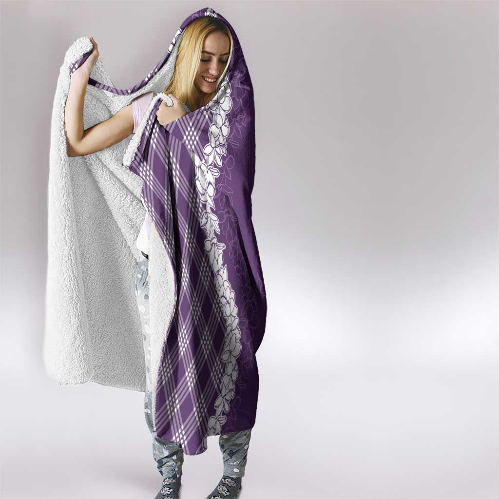 Hawaii Aloha Plumeria Lei Violet Palaka Hooded Blanket - Polynesian Pride